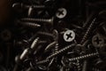 Pile of new black self-tapping screws closeup Royalty Free Stock Photo