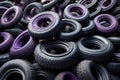 Pile of new car tires, close-up. Automotive background generative ai