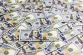 Pile of new design US dollar bills as background. Top view point. Royalty Free Stock Photo