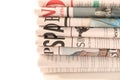 Pile of newspapers on white background Royalty Free Stock Photo