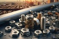 A pile of nuts and bolts sitting on top of a table. This image can be used to represent construction, engineering, or Royalty Free Stock Photo