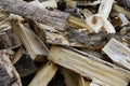 Pile of old birch and aspen firewood, firewood background, Royalty Free Stock Photo