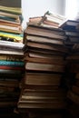 A pile of old books from the side Royalty Free Stock Photo