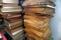A pile of old books from the side Royalty Free Stock Photo