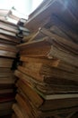 A pile of old books from the side Royalty Free Stock Photo