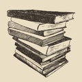 Pile old books vintage drawn vector sketch