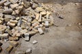 Pile of Old Bricks in Urban Setting Construction Building Royalty Free Stock Photo