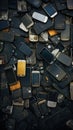 A pile of old cell phones that are all broken, AI Royalty Free Stock Photo