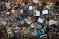 Pile of old computer waste in a landfill. Environmental pollution problem, Aerial view capturing a garbage dump with old computers Royalty Free Stock Photo