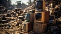A pile of old computers and broken tvs. Generative AI. Royalty Free Stock Photo