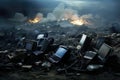 A pile of old computers precariously resting on top of a pile of debris, representing the environmental burden of electronic waste Royalty Free Stock Photo