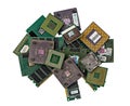 Pile of old CPU chips and memory modules Royalty Free Stock Photo