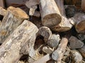 A pile of old cut wood. Royalty Free Stock Photo
