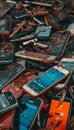 Pile of Old, Discarded Mobile Phones With Damaged Screens, Highlighting E-waste Problem Royalty Free Stock Photo