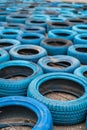 Blue disused and discarded tires