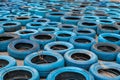 Blue disused and discarded tires