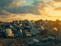 Pile of Old Electronics at Sunset Royalty Free Stock Photo