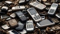 Pile of old mobile phones, recycling Royalty Free Stock Photo