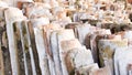 Pile of old roof covering tiles