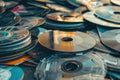Pile of Old and Scratched CDs and DVDs in Various Conditions Representing Digital Storage Evolution Royalty Free Stock Photo