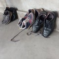 A pile of old shoes that have just been dried in the sun Royalty Free Stock Photo