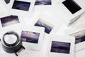 Pile of old slide with the loupe Royalty Free Stock Photo