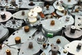 Pile of old stepper motors as industrial e-waste background Royalty Free Stock Photo