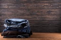 Pile of old things on wood desk Royalty Free Stock Photo