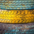 Pile of old tires and wheels for rubber Royalty Free Stock Photo