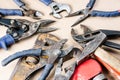 Pile of old tools for construction and repair of plumbing Royalty Free Stock Photo