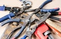 Pile of old tools for construction and repair of plumbing Royalty Free Stock Photo