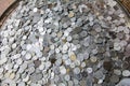 Pile of old turkish black and white coins Royalty Free Stock Photo