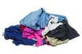 Pile of old, used clothes isolated on white Royalty Free Stock Photo