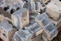 Pile of old used grey concrete bricks  material Royalty Free Stock Photo