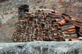 Pile of old used roof tiles Royalty Free Stock Photo