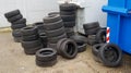 Pile of old used tires for rubber recycling