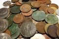 Pile of old vintage British and European coins