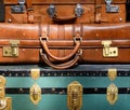 Pile of old vintage luggage close up Royalty Free Stock Photo