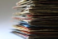 Pile of old vinyl singles in original sleeves Royalty Free Stock Photo