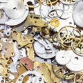 Pile of old watch spare parts close up Royalty Free Stock Photo