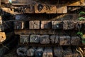 Pile of old wooden railway sleepers