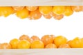 The pile of oranges in the wooden box Royalty Free Stock Photo