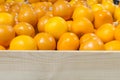 The pile of oranges in the wooden box Royalty Free Stock Photo