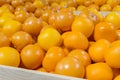 The pile of oranges in the wooden box Royalty Free Stock Photo