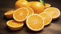 Pile of Oranges on Wooden Table, Fresh Citrus Fruit Arranged Neatly Royalty Free Stock Photo