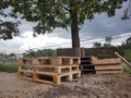 pile of pallets outside the warehouse