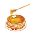 Pile Of Pancakes With Honey Dipper Cartoon Illustration Royalty Free Stock Photo