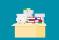 Pile of paper documents and file folders. Bureaucracy, paperwork, office. Vector illustration in flat style Royalty Free Stock Photo