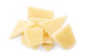 Pile of parmesan cheese pieces on white background, top view Royalty Free Stock Photo