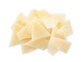 Pile of parmesan cheese pieces on white background, top view Royalty Free Stock Photo